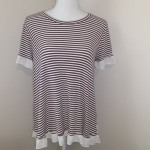 Ribbed Knit Maroon/White Striped Ruffle Swing Top by ALTAR'D STATE Size Medium